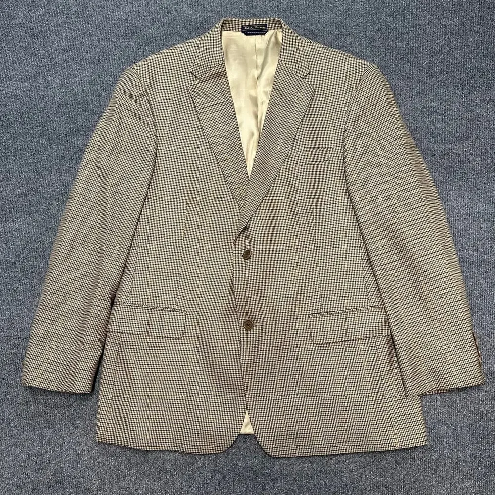 Tommy Hilfiger Mens Silk Wool Sport Coat Houndstooth Preppy Old Money Blazer 42L